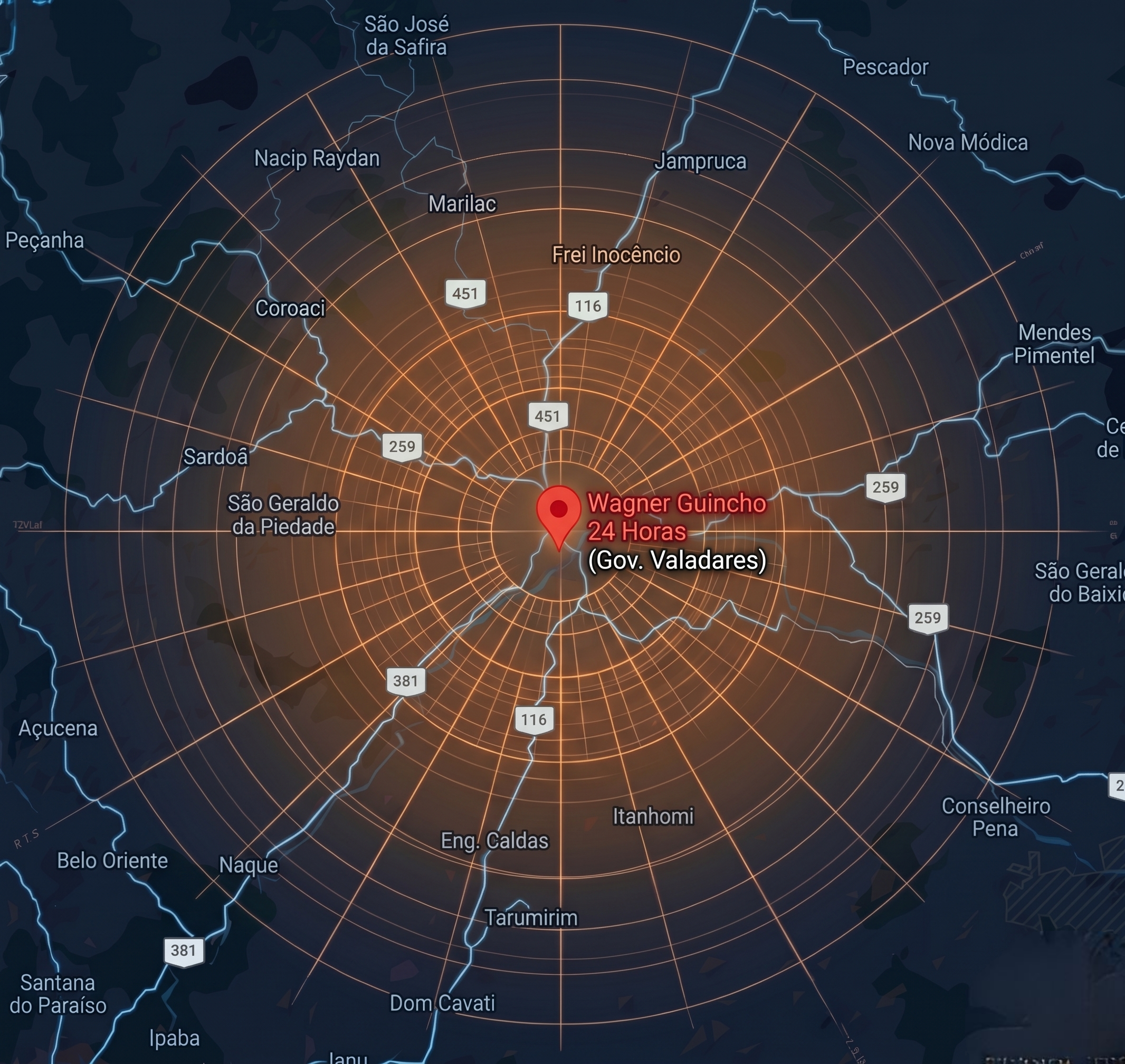 Mapa de cobertura do serviço de guincho Wagner